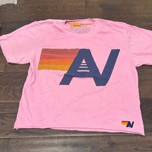 Aviator Nation Pink Tee with Striped Logo